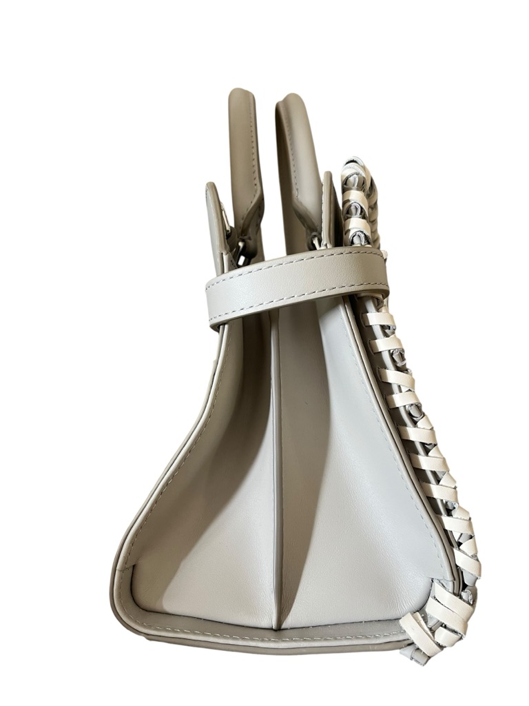 Woven Top-Handle Satchel In Light Gray And Cream — image 4 of 8